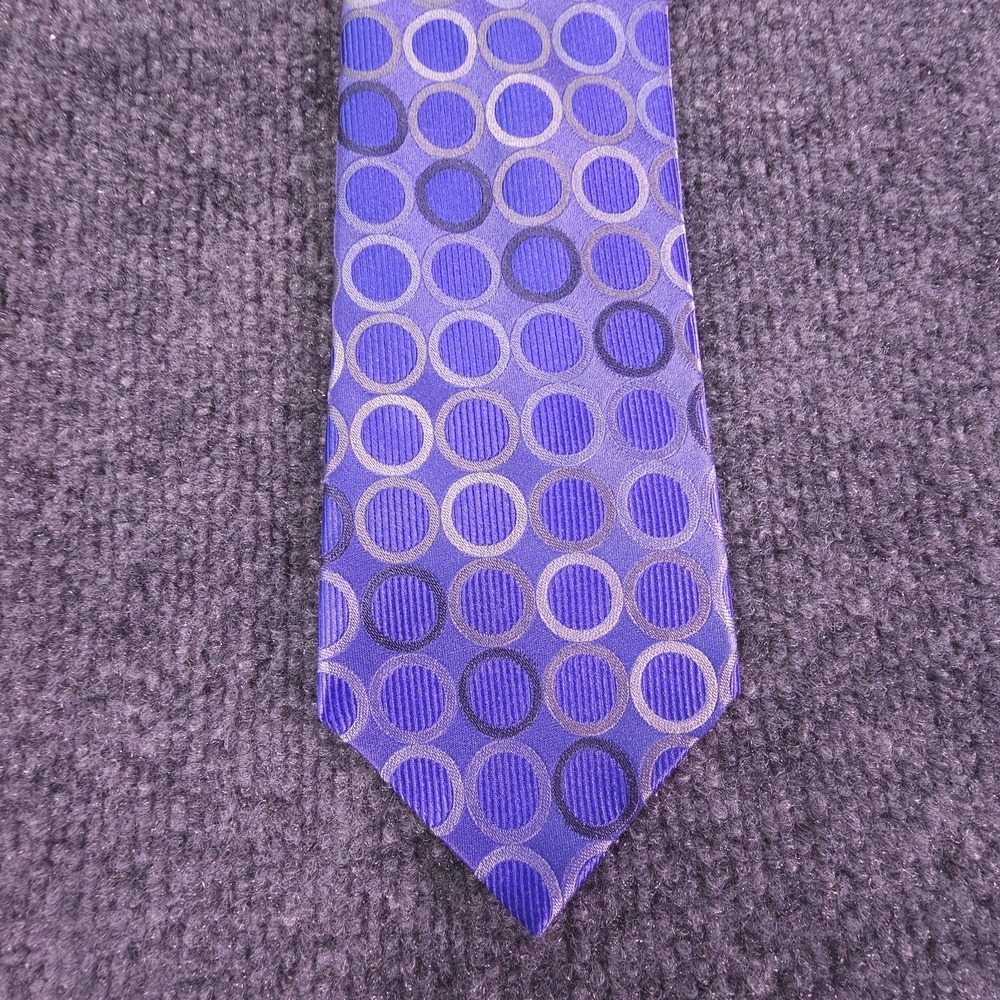 Michael Kors Silk Tie Blue White Circles Mens Necktie 100% Silk